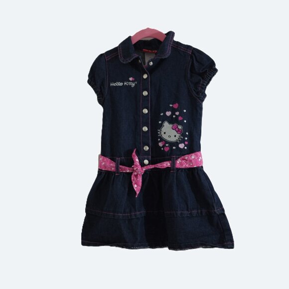 Sanrio Hello Kitty denim belted dress embroidery size 6X - Picture 1 of 10